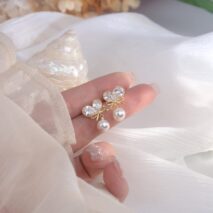 Chic Crystal Bowknot Heart Dangle Pearl Earrings - ArtGalleryZen