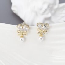 Chic Crystal Bowknot Heart Dangle Pearl Earrings - ArtGalleryZen