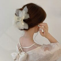 Chic Crystal Bowknot Lace Chignon Claw Clip Hair Clip - ArtGalleryZen