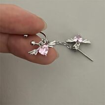 Chic Crystal Heart Angel Wings Ear Cuff Stud Chain Earrings - ArtGalleryZen