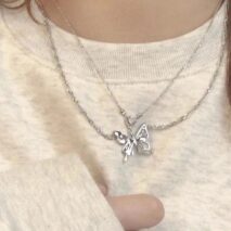 Chic Crystal Inlaid Layered Antique Silver Butterfly Necklace - ArtGalleryZen