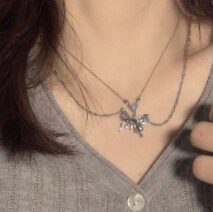 Chic Crystal Inlaid Layered Antique Silver Butterfly Necklace - ArtGalleryZen