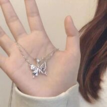 Chic Crystal Inlaid Layered Antique Silver Butterfly Necklace - ArtGalleryZen