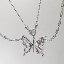 Chic Crystal Inlaid Layered Antique Silver Butterfly Necklace - ArtGalleryZen