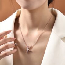Chic Crystal Opal Inlaid Floral Alphabet Monogram Letter Necklace - ArtGalleryZen