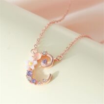 Chic Crystal Opal Inlaid Floral Alphabet Monogram Letter Necklace - ArtGalleryZen