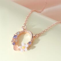 Chic Crystal Opal Inlaid Floral Alphabet Monogram Letter Necklace - ArtGalleryZen