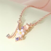 Chic Crystal Opal Inlaid Floral Alphabet Monogram Letter Necklace - ArtGalleryZen