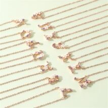 Chic Crystal Opal Inlaid Floral Alphabet Monogram Letter Necklace - ArtGalleryZen