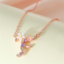 Chic Crystal Opal Inlaid Floral Alphabet Monogram Letter Necklace - ArtGalleryZen