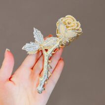 Chic Crystal Pearl Inlaid Rose Chignon Claw Clip Hair Clip - ArtGalleryZen