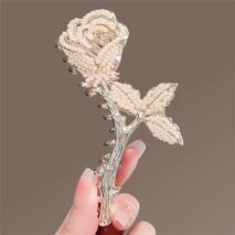 Chic Crystal Pearl Inlaid Rose Chignon Claw Clip Hair Clip - ArtGalleryZen