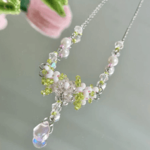 Chic Crystal Pendant Floral Seed Beaded Chain Choker Necklace - ArtGalleryZen