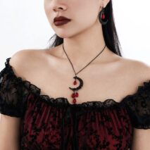 Chic Crystal Tassel Moon Charm Necklace Earrings Set - ArtGalleryZen