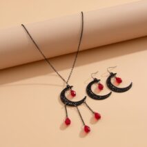 Chic Crystal Tassel Moon Charm Necklace Earrings Set - ArtGalleryZen