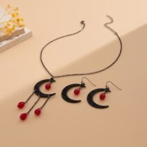 Chic Crystal Tassel Moon Charm Necklace Earrings Set - ArtGalleryZen