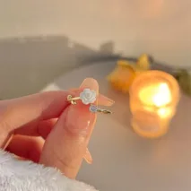 Chic CZ Inlaid Adjustable Flower Ring - ArtGalleryZen