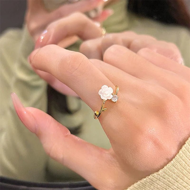 Chic CZ Inlaid Adjustable Flower Ring - ArtGalleryZen
