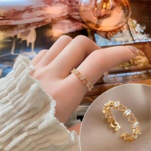 Chic CZ Inlaid Adjustable Hollowed-out Heart Ring - ArtGalleryZen