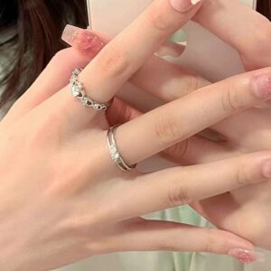 Chic CZ Inlaid Adjustable Opal Crown Matching Rings - ArtGalleryZen