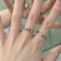 Chic CZ Inlaid Adjustable Opal Crown Matching Rings - ArtGalleryZen