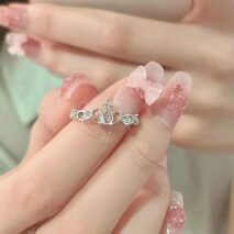 Chic CZ Inlaid Adjustable Opal Crown Matching Rings - ArtGalleryZen