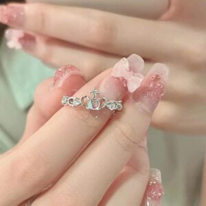 Chic CZ Inlaid Adjustable Opal Crown Matching Rings - ArtGalleryZen