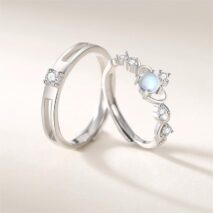 Chic CZ Inlaid Adjustable Opal Crown Matching Rings - ArtGalleryZen
