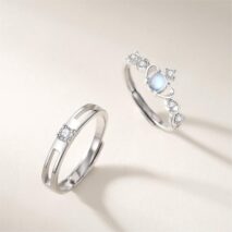 Chic CZ Inlaid Adjustable Opal Crown Matching Rings - ArtGalleryZen