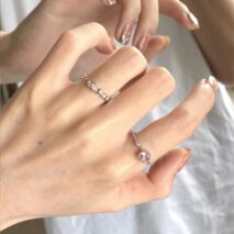 Chic CZ Inlaid Adjustable Pink Crystal Heart Ring - ArtGalleryZen