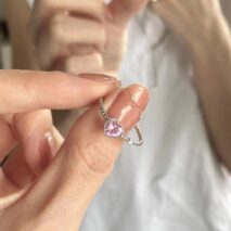 Chic CZ Inlaid Adjustable Pink Crystal Heart Ring - ArtGalleryZen