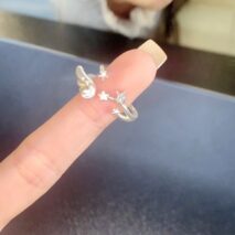 Chic CZ Inlaid Angel Wing Star Open Ring - ArtGalleryZen