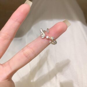 Chic CZ Inlaid Angel Wing Star Open Ring - ArtGalleryZen