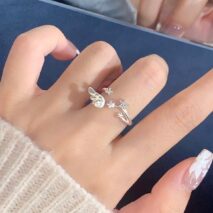 Chic CZ Inlaid Angel Wing Star Open Ring - ArtGalleryZen