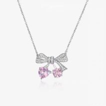 Chic CZ Inlaid Bowknot Cherry Pendant Necklace - ArtGalleryZen
