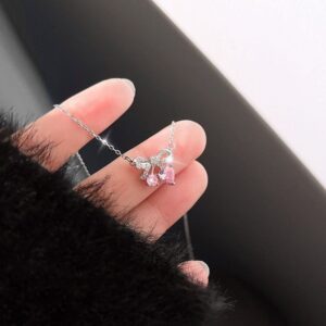 Chic CZ Inlaid Bowknot Cherry Pendant Necklace - ArtGalleryZen