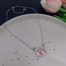 Chic CZ Inlaid Bowknot Cherry Pendant Necklace - ArtGalleryZen