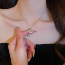 Chic CZ Inlaid Bowknot Heart Magic Wand Necklace - ArtGalleryZen
