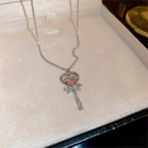 Chic CZ Inlaid Bowknot Heart Magic Wand Necklace - ArtGalleryZen