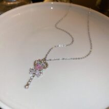 Chic CZ Inlaid Bowknot Heart Magic Wand Necklace - ArtGalleryZen