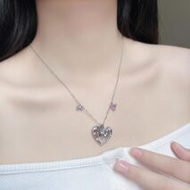 Chic CZ Inlaid Bowknot Heart Pendant Necklace - ArtGalleryZen