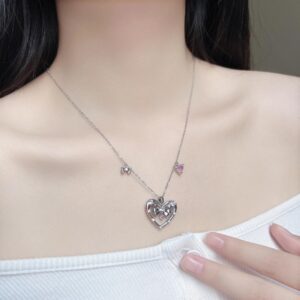 Chic CZ Inlaid Bowknot Heart Pendant Necklace - ArtGalleryZen