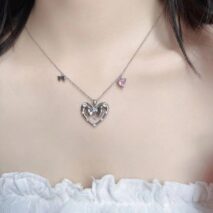 Chic CZ Inlaid Bowknot Heart Pendant Necklace - ArtGalleryZen