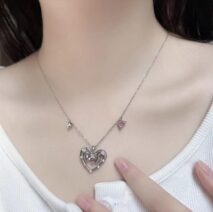 Chic CZ Inlaid Bowknot Heart Pendant Necklace - ArtGalleryZen