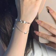 Chic CZ Inlaid Butterfly Charm Cable Chain Bangle Bracelet - ArtGalleryZen