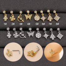 Chic CZ Inlaid Butterfly Clover Arrow Heart Nose Piercing Nose Stud - ArtGalleryZen