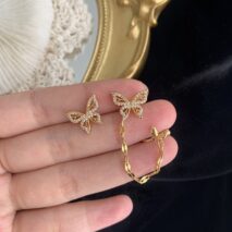 Chic CZ Inlaid Butterfly Ear Cuff Chain Earrings - ArtGalleryZen