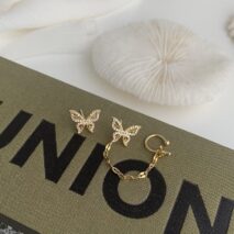 Chic CZ Inlaid Butterfly Ear Cuff Chain Earrings - ArtGalleryZen