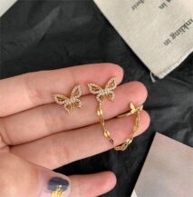 Chic CZ Inlaid Butterfly Ear Cuff Chain Earrings - ArtGalleryZen