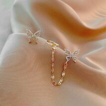 Chic CZ Inlaid Butterfly Ear Cuff Chain Earrings - ArtGalleryZen